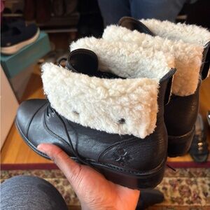 Black Leather Boots with White Fur Lining